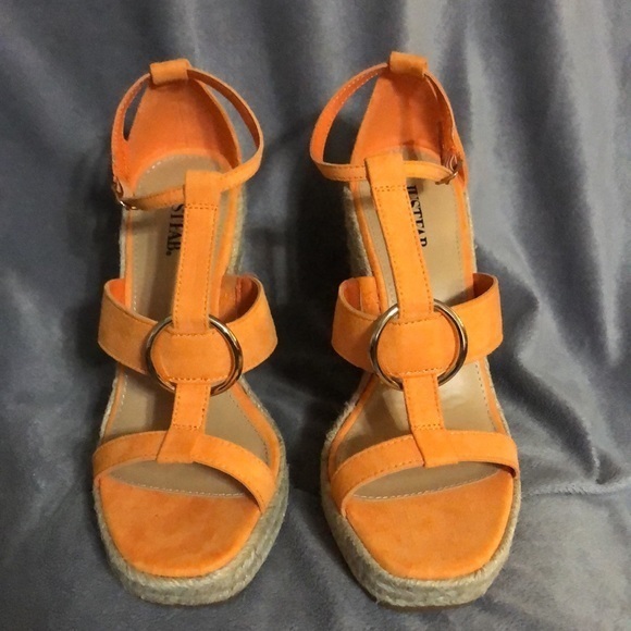 - JustFab Orange Wedge Sandals- Women Size 8 "High Class Affair"‎ - Picture 3 of 8
